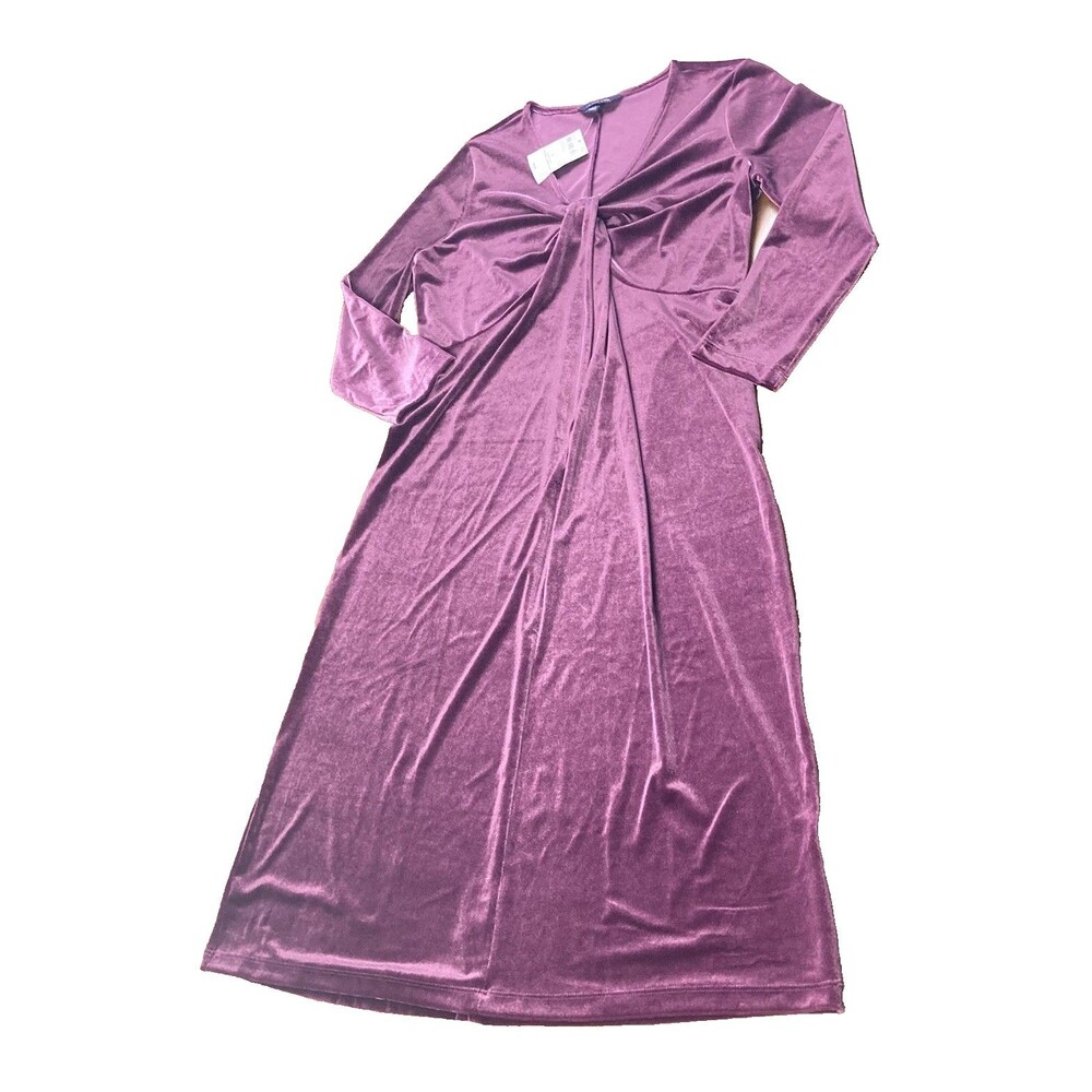 Lands End Small Velvet Knot Midi Dress Purple Stretch NWT - Picture 5 of 9